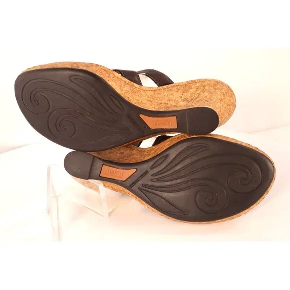 Born women's Brown Leather Cork Wedge Sandals Open Toe Strappy Design Size 8 M/W - Picture 10 of 10